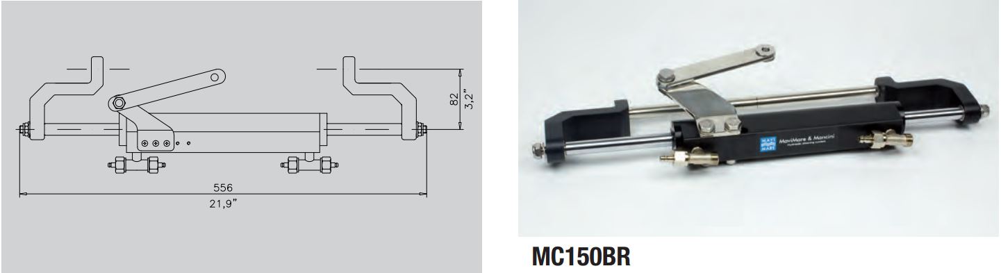 dimension vérin de direction hydraulique Mavimare GF150BRT